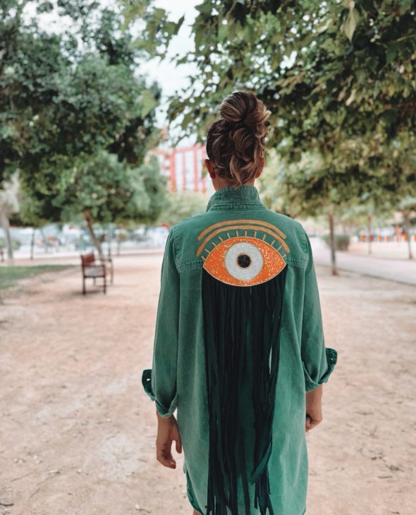 cazadora vaquera verde naranja CAZADORA VERDE FLECOS XXL